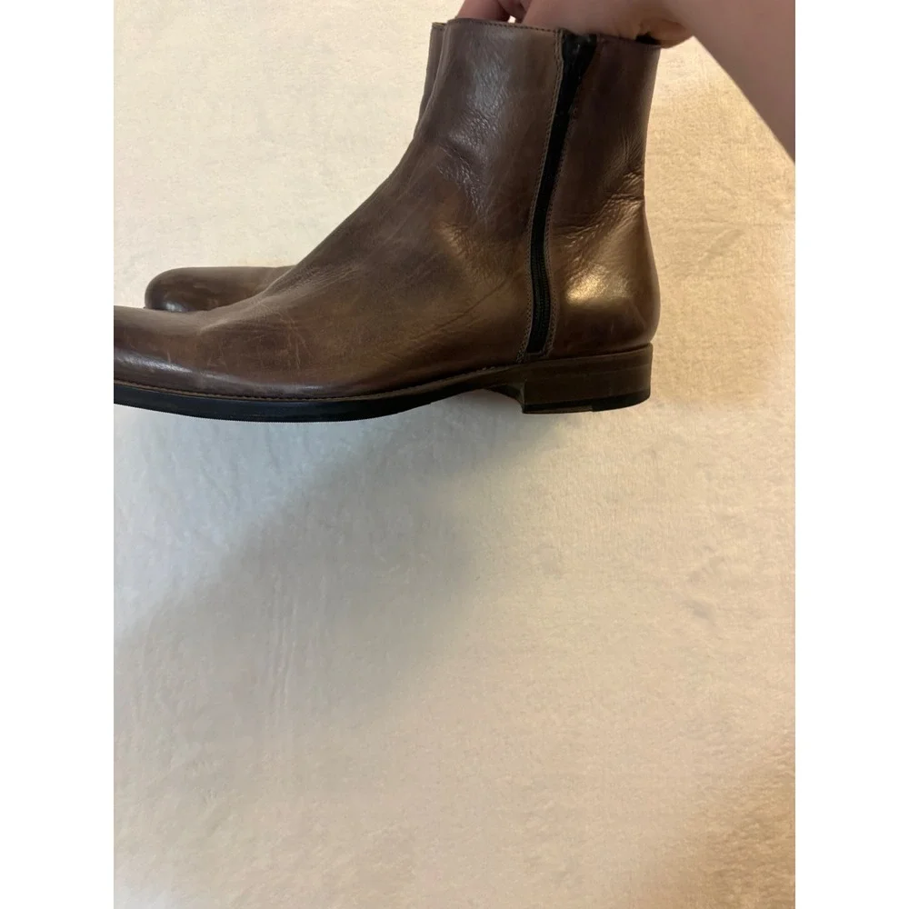 Magnanni Mens Brown Leather Side Zip Chelsea Boots Size 8M Made in Spain